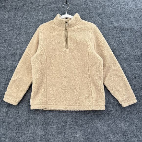 Lands End Womens Sherpa Fleece 1/4 Zip Pullover Jacket Size Small Tan Lined - Picture 1 of 10